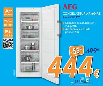 Promotions Aeg congélateur armoire agb52221aw - AEG - Valide de 24/09/2018 à 24/10/2018 chez Krefel