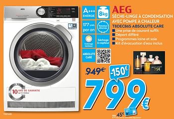 Promotions Aeg sèche-linge à condensation avec pompe à chaleur t8dec86s absolute care - AEG - Valide de 24/09/2018 à 24/10/2018 chez Krefel