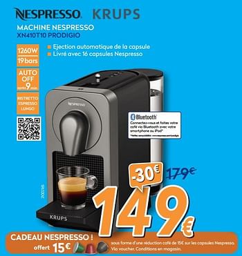 Promotions Krups machine nespresso xn410t10 prodigio - Krups - Valide de 24/09/2018 à 24/10/2018 chez Krefel