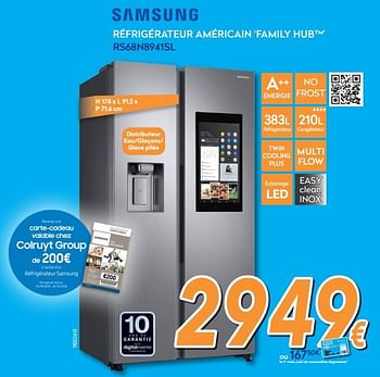 Promotions Samsung réfrigérateur américain `family hub` rs68n8941sl - Samsung - Valide de 24/09/2018 à 24/10/2018 chez Krefel