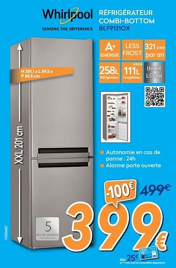 Promotions Whirlpool réfrigérateur combi-bottom blf9121ox - Whirlpool - Valide de 24/09/2018 à 24/10/2018 chez Krefel