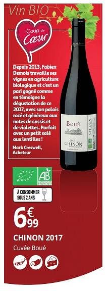 Promotions Chinon 2017 cuvée boué - Vins rouges - Valide de 25/09/2018 à 07/10/2018 chez Auchan Ronq