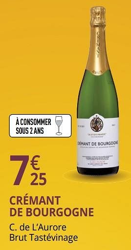 Promotions Crémant de bourgogne c. de l`aurore brut tastévinage - Mousseux - Valide de 25/09/2018 à 07/10/2018 chez Auchan Ronq