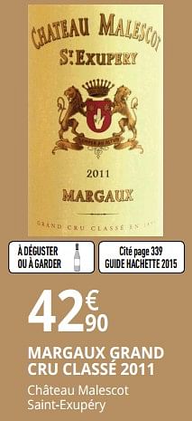Promotions Margaux grand cru classé 2011 château malescot saint-exupéry - Vins rouges - Valide de 25/09/2018 à 07/10/2018 chez Auchan Ronq