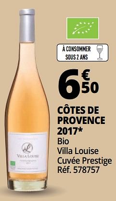 Promotions Côtes de provence 2017 bio villa louise cuvée prestige - Vins rosé - Valide de 25/09/2018 à 07/10/2018 chez Auchan Ronq