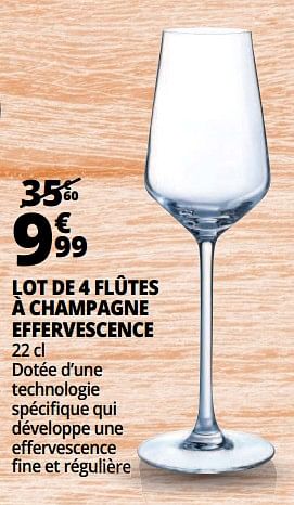 Promoties Lot de 4 flûtes à champagne effervescence - Huismerk - Auchan - Geldig van 25/09/2018 tot 07/10/2018 bij Auchan