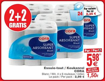 Promoties Essuie-tout - keukenrol cora - Huismerk - Cora - Geldig van 25/09/2018 tot 01/10/2018 bij Cora