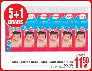 Promoties Maxi carrés bébé - maxi wattenschijfjes cora - Huismerk - Cora - Geldig van 25/09/2018 tot 01/10/2018 bij Cora