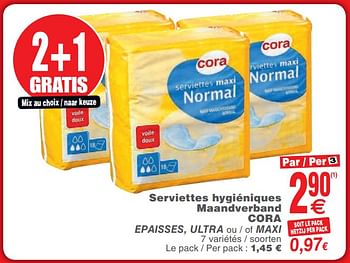 Promoties Serviettes hygiéniques maandverband cora - Huismerk - Cora - Geldig van 25/09/2018 tot 01/10/2018 bij Cora