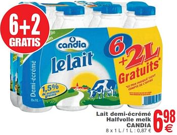 Promotions Lait demi-écrémé halfvolle melk candia - CANDIA - Valide de 25/09/2018 à 01/10/2018 chez Cora