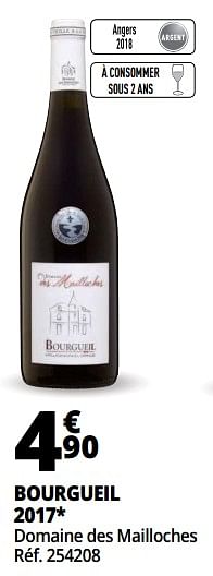 Promotions Bourgueil 2017 domaine des mailloches - Vins rouges - Valide de 25/09/2018 à 07/10/2018 chez Auchan Ronq
