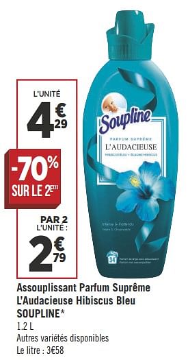 Adoucissant l'audacieuse hibiscus bleu SOUPLINE : le lot de 2 bdions de  1,6L à Prix Carrefour