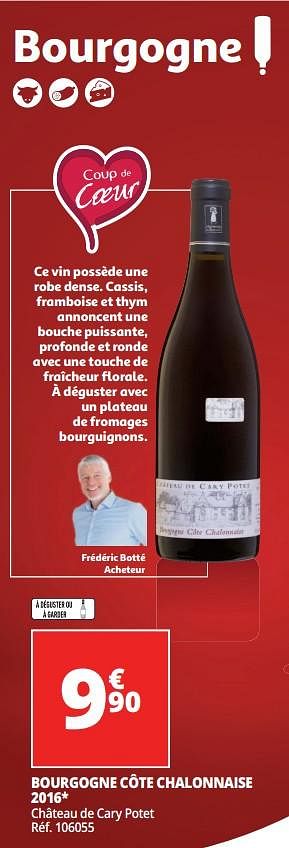 Promotions Bourgogne côte chalonnaise 2016 château de cary potet - Vins rouges - Valide de 25/09/2018 à 07/10/2018 chez Auchan Ronq