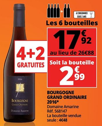 Promoties Bourgogne grand ordinaire 2016 domaine amarine - Rode wijnen - Geldig van 25/09/2018 tot 07/10/2018 bij Auchan
