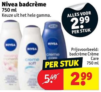 Promoties Badcrème crème care - Nivea - Geldig van 25/09/2018 tot 07/10/2018 bij Kruidvat