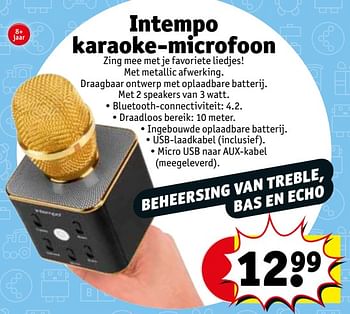 Promoties Intempo karaoke-microfoon - Intempo - Geldig van 25/09/2018 tot 07/10/2018 bij Kruidvat