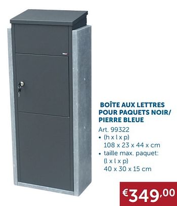 Promotions Boîte aux lettres pour paquets noir- pierre bleue - Produit maison - Zelfbouwmarkt - Valide de 25/09/2018 à 22/10/2018 chez Zelfbouwmarkt