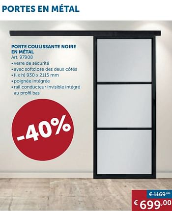Promotions Porte coulissante noire en métal - Produit maison - Zelfbouwmarkt - Valide de 25/09/2018 à 22/10/2018 chez Zelfbouwmarkt