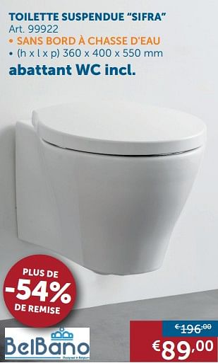 Promotions Toilette suspendue sifra - Belbano - Valide de 25/09/2018 à 22/10/2018 chez Zelfbouwmarkt