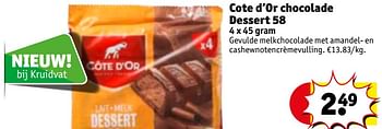 Promotions Cote d`or chocolade dessert 58 - Cote D'Or - Valide de 25/09/2018 à 07/10/2018 chez Kruidvat
