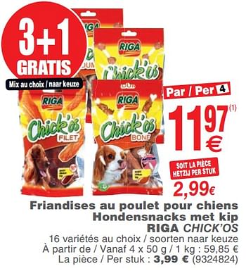 Promoties Friandises au poulet pour chiens hondensnacks met kip - Riga - Geldig van 25/09/2018 tot 08/10/2018 bij Cora