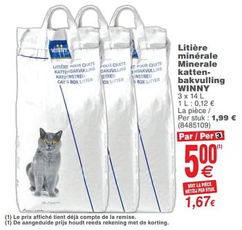 Promoties Litière minérale minerale kattenbakvulling - Winny - Geldig van 25/09/2018 tot 08/10/2018 bij Cora