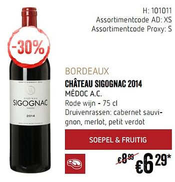 Promoties Bordeaux château sigognac 2014 médoc a.c. rode wijn - Rode wijnen - Geldig van 20/09/2018 tot 17/10/2018 bij Delhaize
