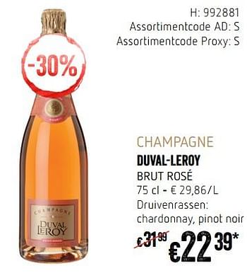 Promotions Champagne duval-leroy brut rosé - Champagne - Valide de 20/09/2018 à 17/10/2018 chez Delhaize