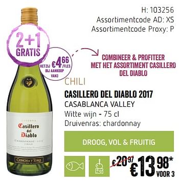 Promotions Chili casillero del diablo 2017 casablanca valley witte wijn - Vins blancs - Valide de 20/09/2018 à 17/10/2018 chez Delhaize