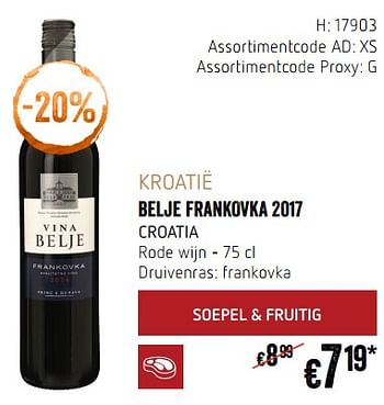 Promoties Kroatië belje frankovka 2017 croatia rode wijn - Rode wijnen - Geldig van 20/09/2018 tot 17/10/2018 bij Delhaize