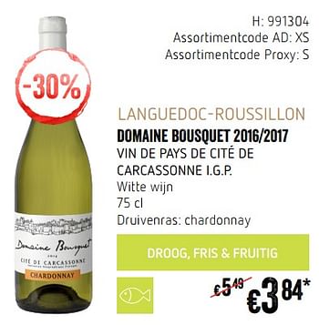 Promoties Languedoc-roussillon domaine bousquet 2016-2017 vin de pays de cité de carcassonne i.g.p. witte wijn - Witte wijnen - Geldig van 20/09/2018 tot 17/10/2018 bij Delhaize