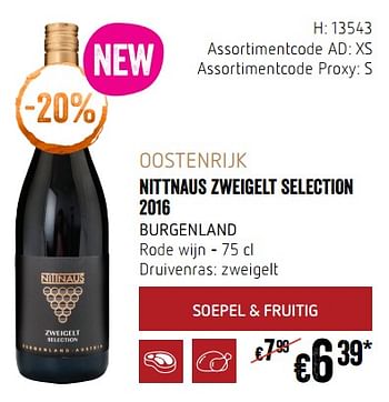 Promoties Oostenrijk nittnaus zweigelt selection 2016 burgenland rode wijn - Rode wijnen - Geldig van 20/09/2018 tot 17/10/2018 bij Delhaize