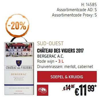 Promoties Sud-ouest château des vigiers 2017 bergerac a.c. rode wijn - Rode wijnen - Geldig van 20/09/2018 tot 17/10/2018 bij Delhaize