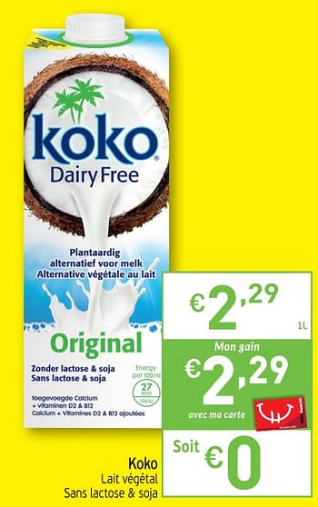 Promotions Koko lait végétal sans lactose + soja - Koko - Valide de 25/09/2018 à 30/09/2018 chez Intermarche
