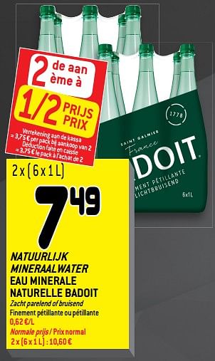Promoties Natuurlijk mineraalwater eau minerale naturelle badoit - Badoit - Geldig van 26/09/2018 tot 09/10/2018 bij Match