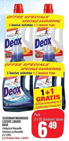 Promotions Vloeibaar wasmiddel lessive liquide deox - DEOX - Valide de 26/09/2018 à 09/10/2018 chez Match