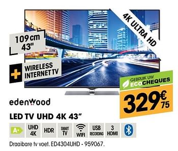 Promoties Edenwood led tv uhd 4k 43 ed4304uhd - Edenwood  - Geldig van 27/09/2018 tot 17/10/2018 bij Electro Depot