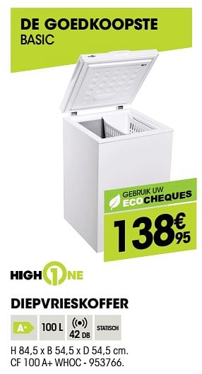 Promoties Highone diepvrieskoffer cf 100 a+ whoc - HighOne - Geldig van 27/09/2018 tot 17/10/2018 bij Electro Depot