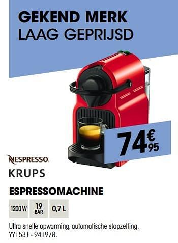 Promoties Krups espressomachine yy1531 - Krups - Geldig van 27/09/2018 tot 17/10/2018 bij Electro Depot