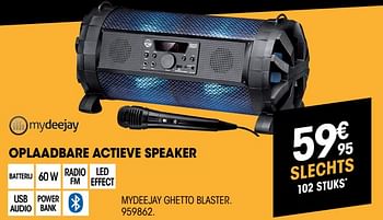 Promoties Mydeejay oplaadbare actieve speaker mydeejay ghetto blaster - Mydeejay - Geldig van 27/09/2018 tot 17/10/2018 bij Electro Depot