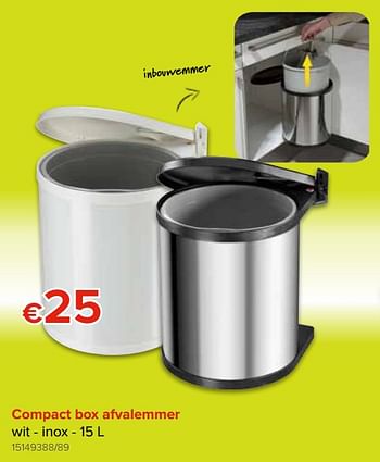 Promoties Compact box afvalemmer wit - inox - Huismerk - Euroshop - Geldig van 28/09/2018 tot 21/10/2018 bij Euro Shop
