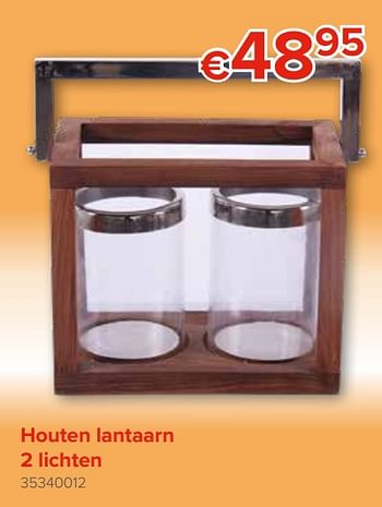 Promoties Houten lantaarn 2 lichten - Huismerk - Euroshop - Geldig van 28/09/2018 tot 21/10/2018 bij Euro Shop