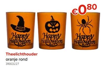 Promoties Theelichthouder oranje rond - Happy Halloween - Geldig van 28/09/2018 tot 21/10/2018 bij Euro Shop