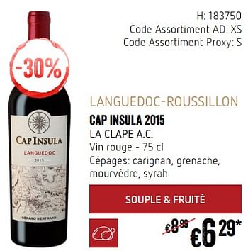 Promotions Languedoc-roussillon cap insula 2015 la clape a.c. vin rouge - Vins rouges - Valide de 20/09/2018 à 17/10/2018 chez Delhaize