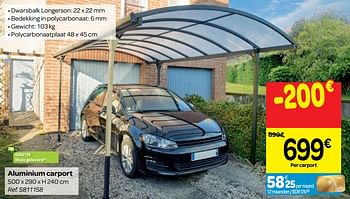 Promoties Aluminium carport - Huismerk - Carrefour  - Geldig van 26/09/2018 tot 08/10/2018 bij Carrefour
