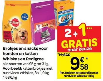 Promoties Kattenbrokjes met rundvlees whiskas - Pedigree - Geldig van 26/09/2018 tot 01/10/2018 bij Carrefour