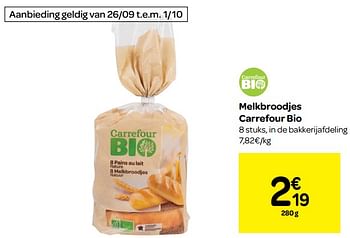 Promoties Melkbroodjes carrefour bio - Huismerk - Carrefour  - Geldig van 26/09/2018 tot 01/10/2018 bij Carrefour