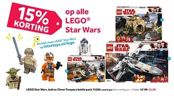 Promoties Lego star wars jedi en clone troopers battle pack 75206 - Lego - Geldig van 24/09/2018 tot 14/10/2018 bij Intertoys