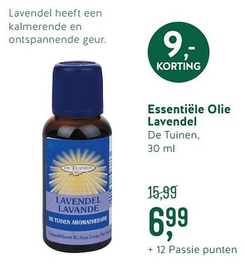 Promoties Essentiële olie lavendel de tuinen - De Tuinen - Geldig van 24/09/2018 tot 21/10/2018 bij Holland & Barret