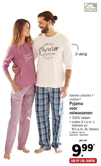 Promoties Pyjama voor volwassenen - Esmara Lingerie - Geldig van 01/10/2018 tot 06/10/2018 bij Lidl